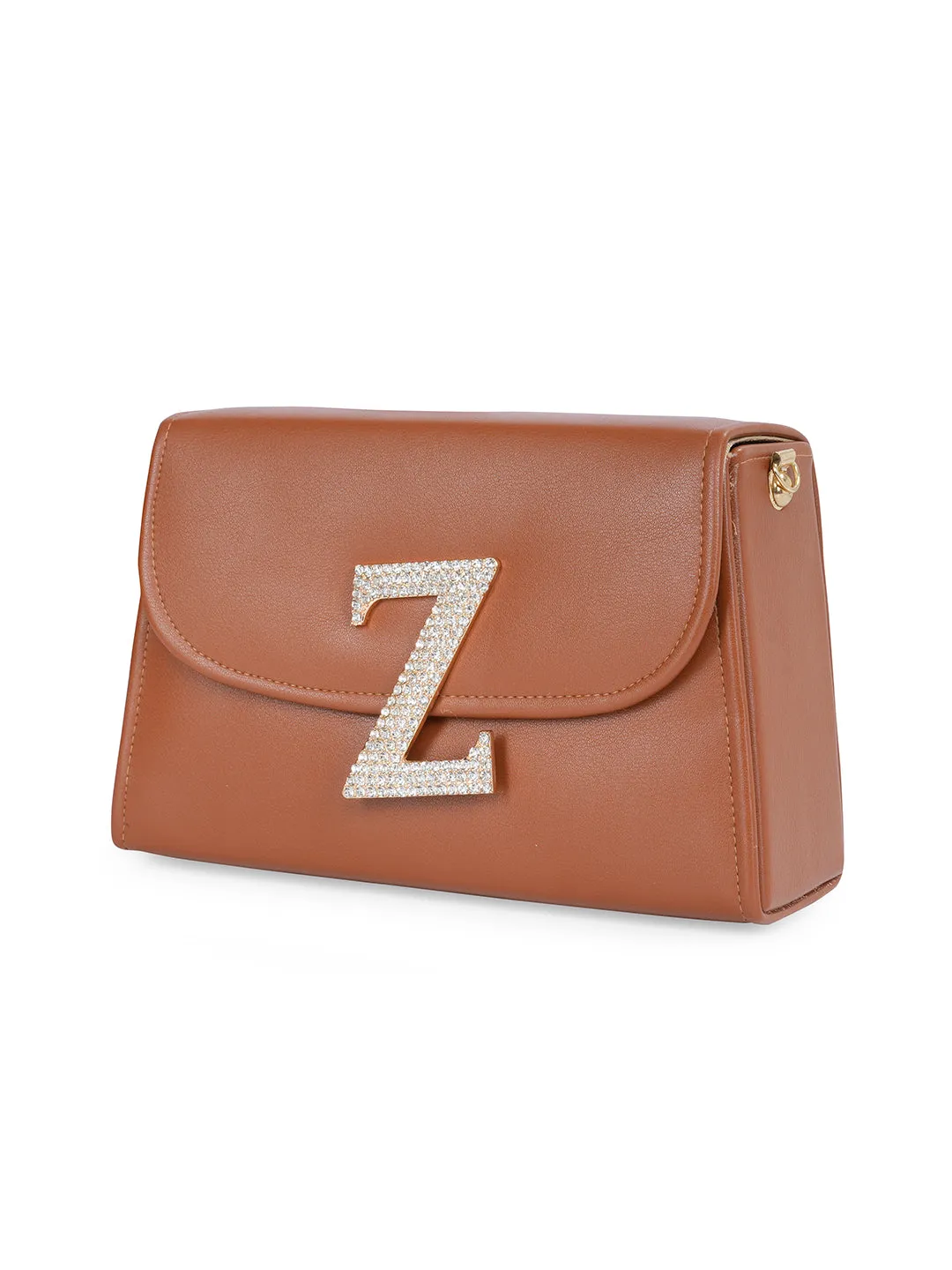 Tan Z Alphabhet Intial Embellised Flap Bag