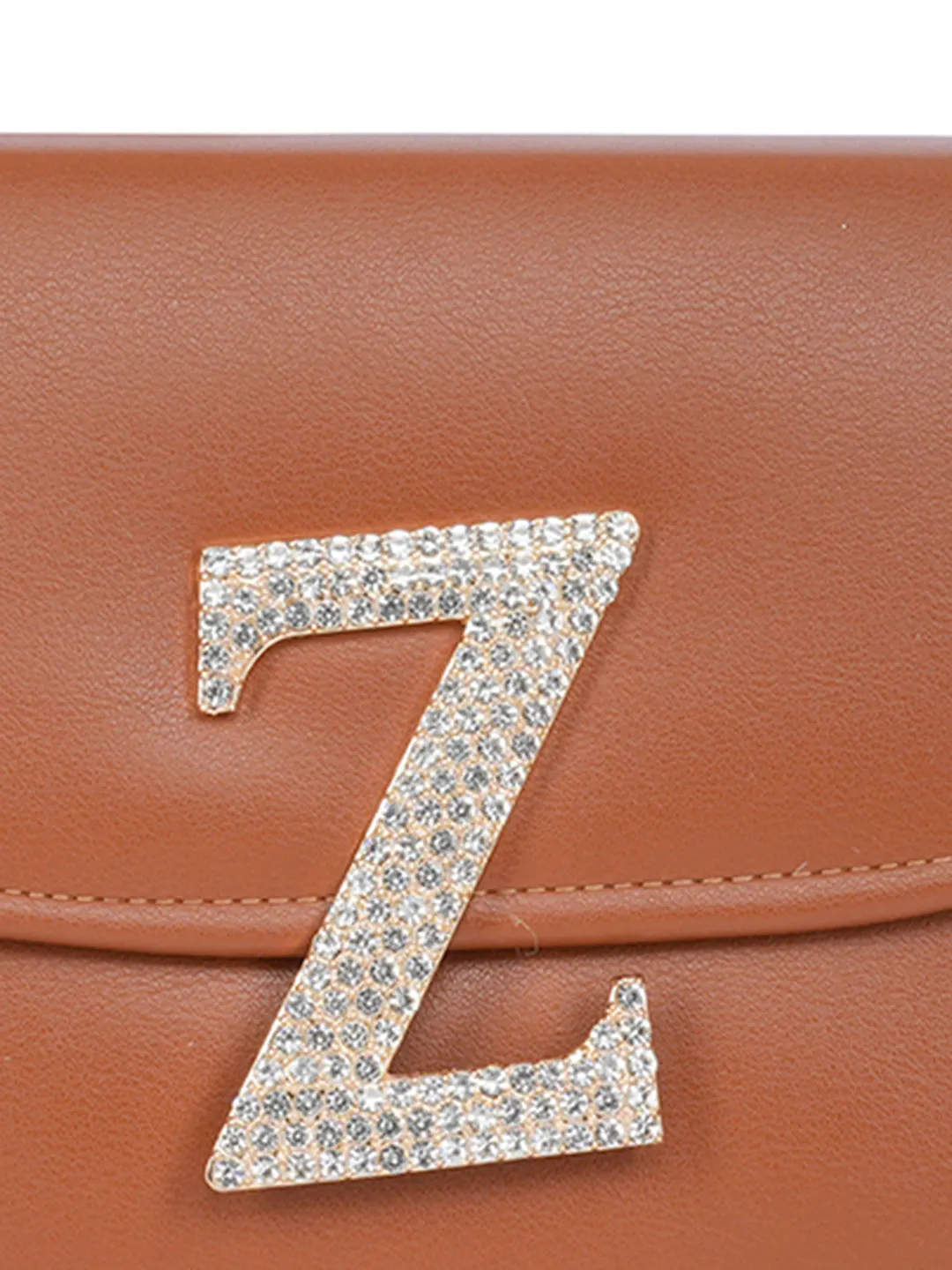 Tan Z Alphabhet Intial Embellised Flap Bag