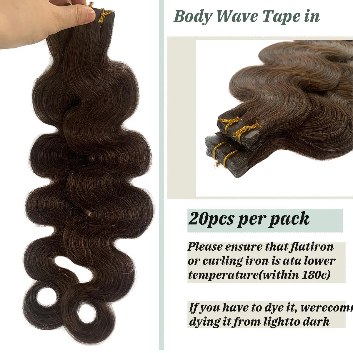 Tape in Hair Extensions Dark Brown Remy Hair 16" Silky Straight Human Hair Extensions Tape ins, 30g/20pcs