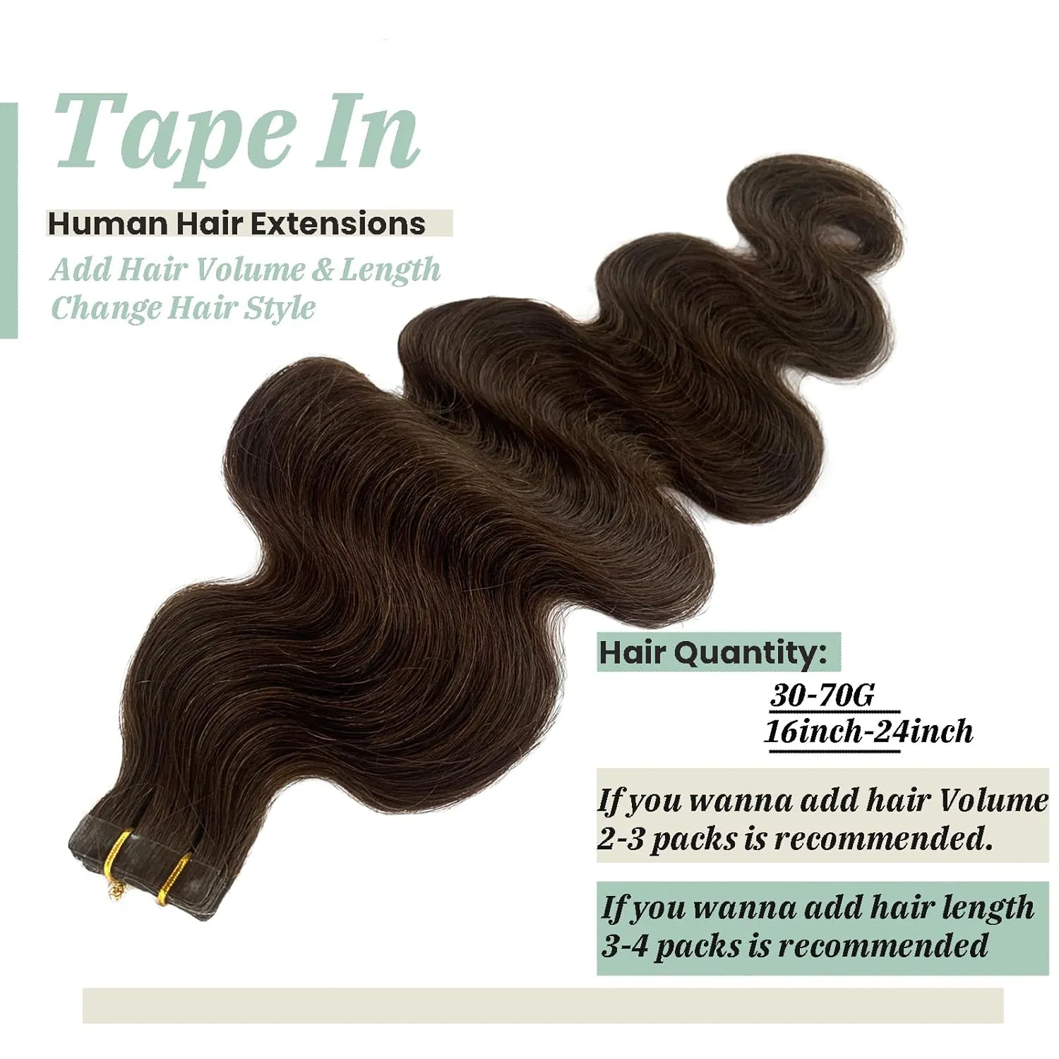 Tape in Hair Extensions Dark Brown Remy Hair 16" Silky Straight Human Hair Extensions Tape ins, 30g/20pcs