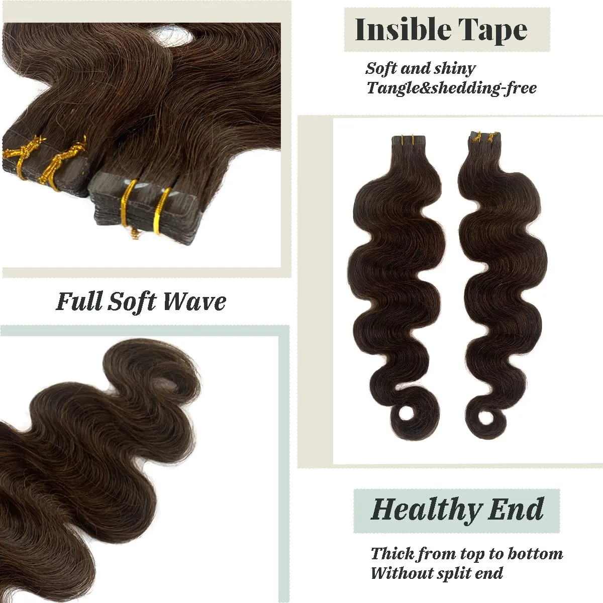 Tape in Hair Extensions Dark Brown Remy Hair 16" Silky Straight Human Hair Extensions Tape ins, 30g/20pcs