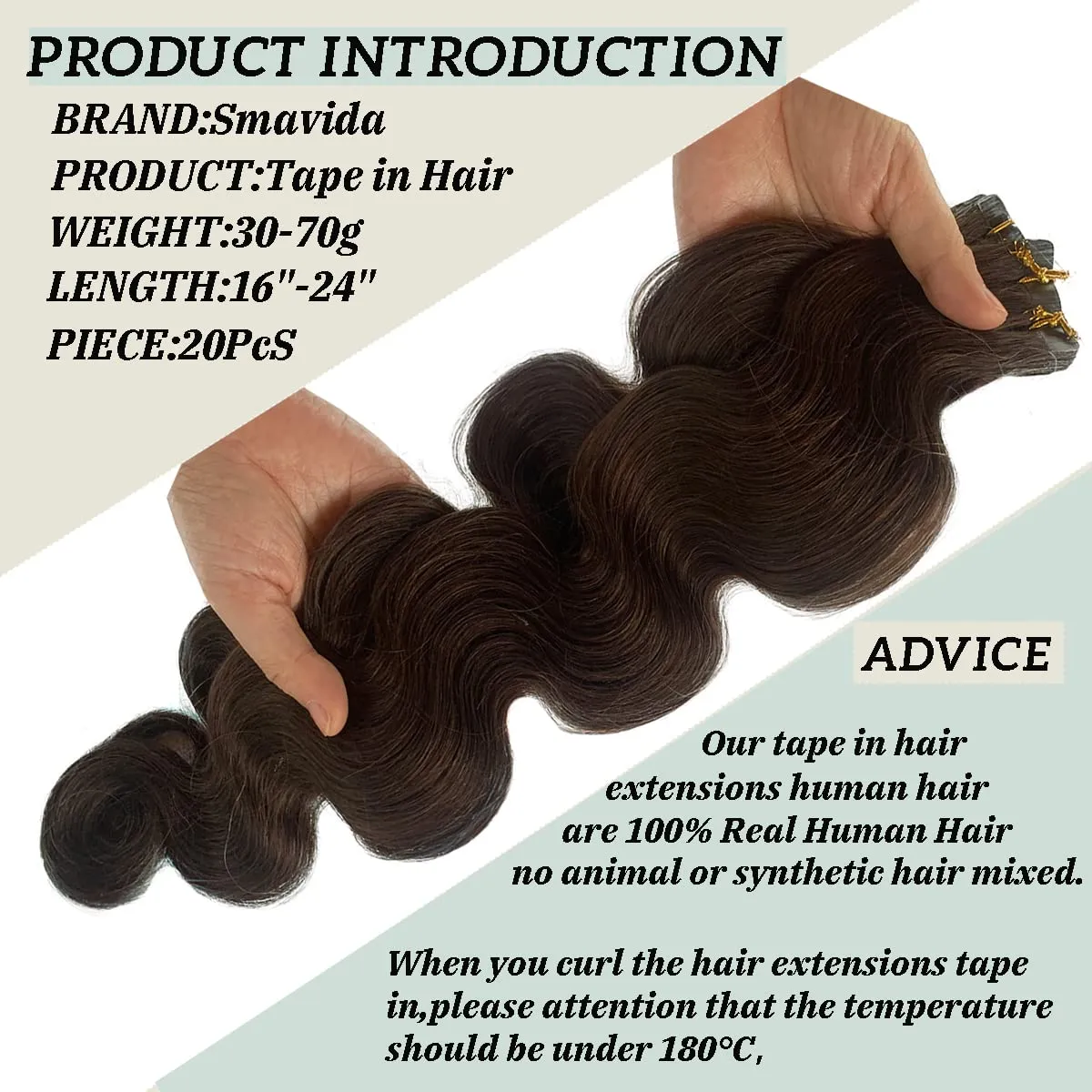 Tape in Hair Extensions Dark Brown Remy Hair 16" Silky Straight Human Hair Extensions Tape ins, 30g/20pcs