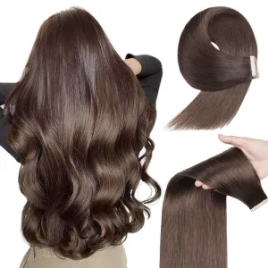 Tape in Hair Extensions Human Hair 20pcs Remy Hair Extensions 22 Inch Darkest Brown Straight Invisible Human Hair Tape in Extensions Double Sided Skin Weft Hair (2#,22 Inch)