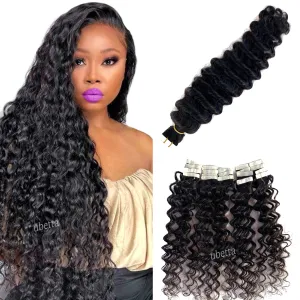 Tape in Hair Extensions Human Hair - Natural Black, 20 Pieces 50G 18Inch Double Sided for Short Hair, Real Human Hair for Black Women