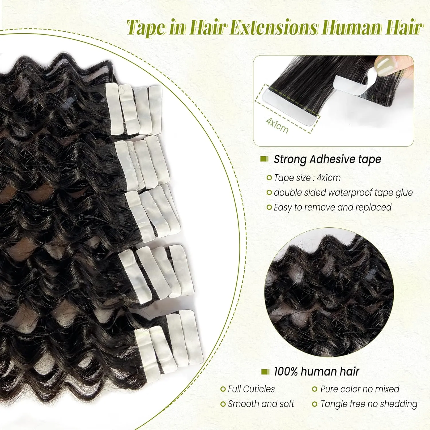 Tape in Hair Extensions Human Hair - Natural Black, 20 Pieces 50G 18Inch Double Sided for Short Hair, Real Human Hair for Black Women