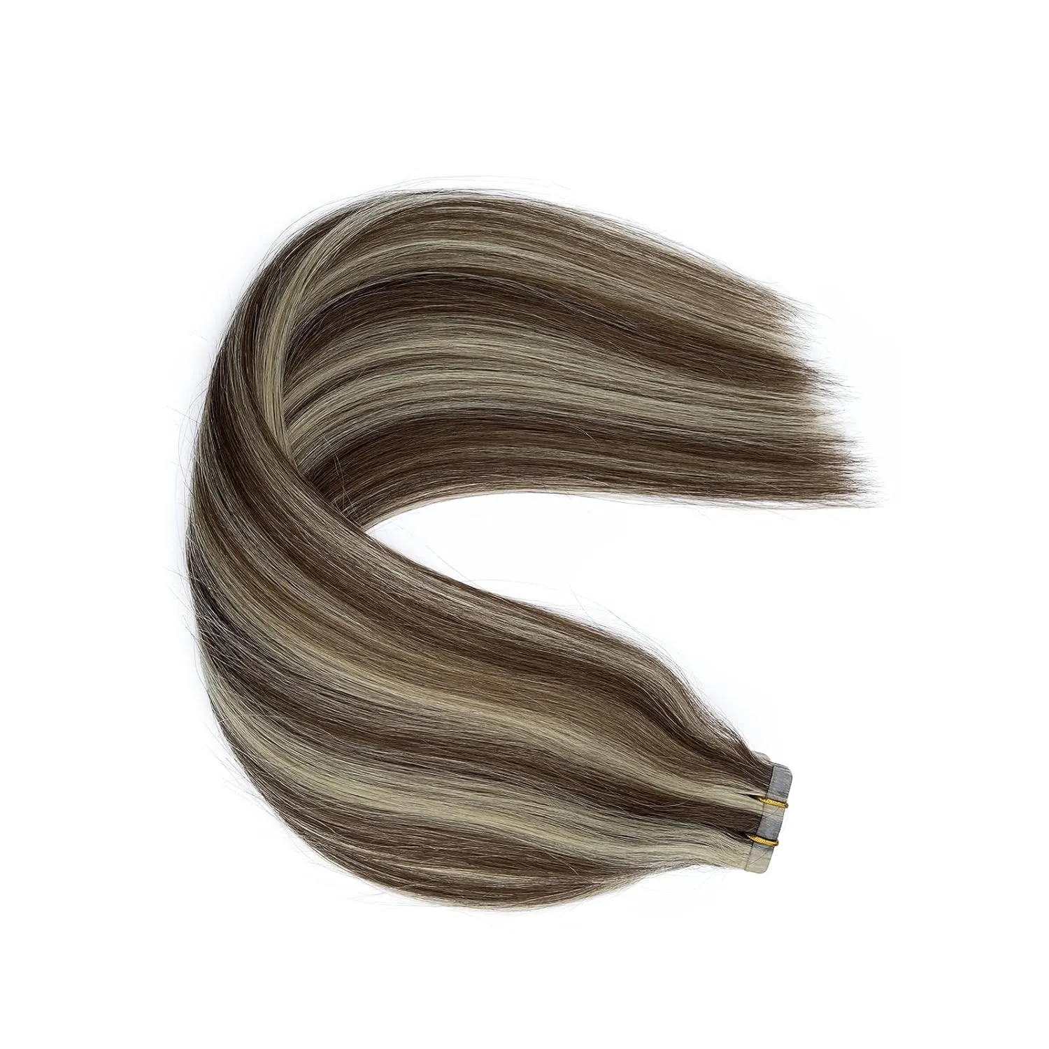Tape in Hair Extensions Real Human Hair 20Pcs Double Sided Tape in Hair Skin Weft Invisible Remy Hair Extensions Tape on Brown to Blonde Highlights Remy Hair Extensions Tape ins 14Inch 30G for Women