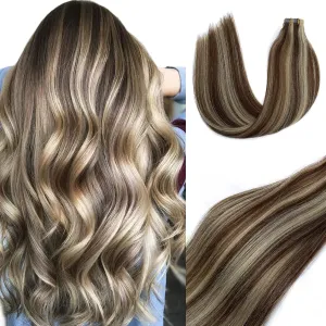 Tape in Hair Extensions Real Human Hair 20Pcs Double Sided Tape in Hair Skin Weft Invisible Remy Hair Extensions Tape on Brown to Blonde Highlights Remy Hair Extensions Tape ins 14Inch 30G for Women