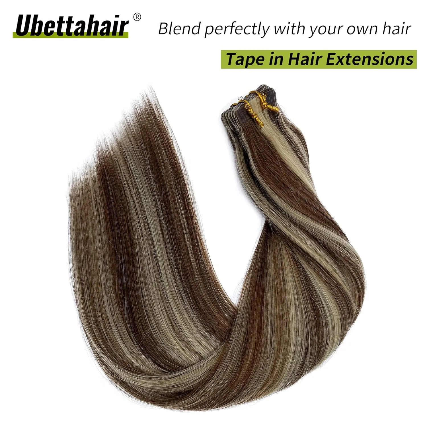 Tape in Hair Extensions Real Human Hair 20Pcs Double Sided Tape in Hair Skin Weft Invisible Remy Hair Extensions Tape on Brown to Blonde Highlights Remy Hair Extensions Tape ins 14Inch 30G for Women