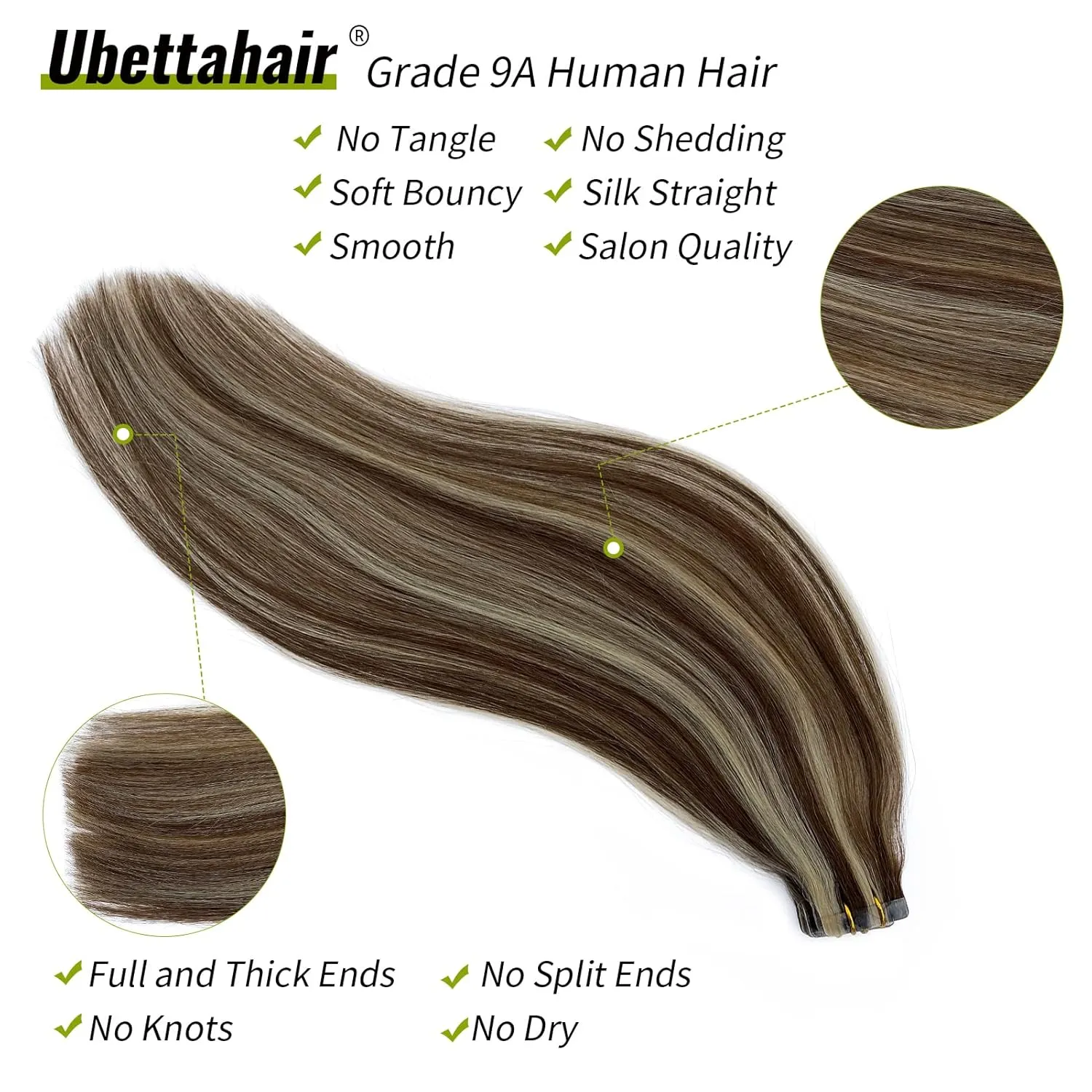 Tape in Hair Extensions Real Human Hair 20Pcs Double Sided Tape in Hair Skin Weft Invisible Remy Hair Extensions Tape on Brown to Blonde Highlights Remy Hair Extensions Tape ins 14Inch 30G for Women