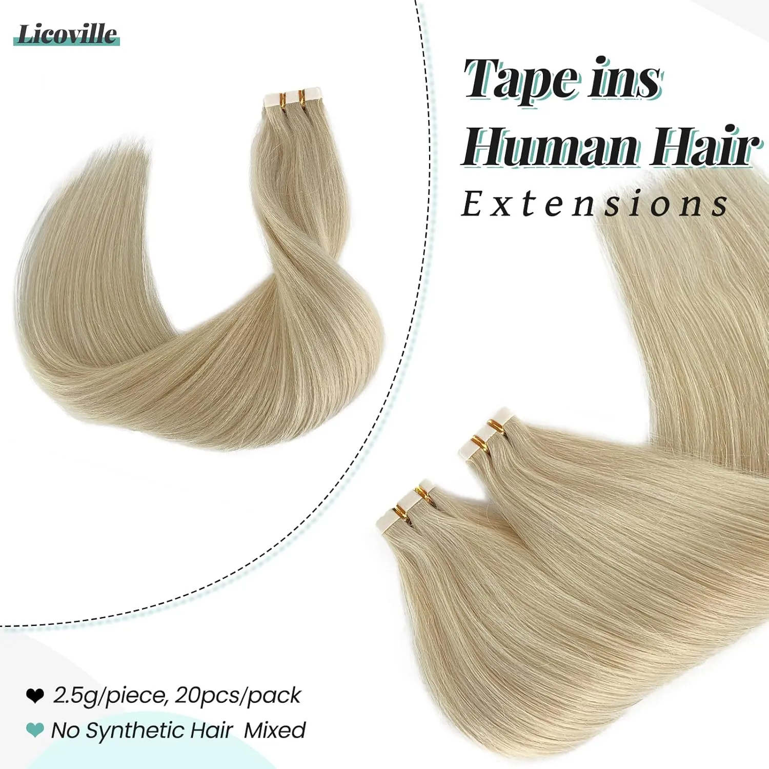Tape in Human Hair Extensions, Blonde Real Remy Hair, Full Head Invisible Straight Tape in Platinum Blonde, 14 Inch 50g 20pcs