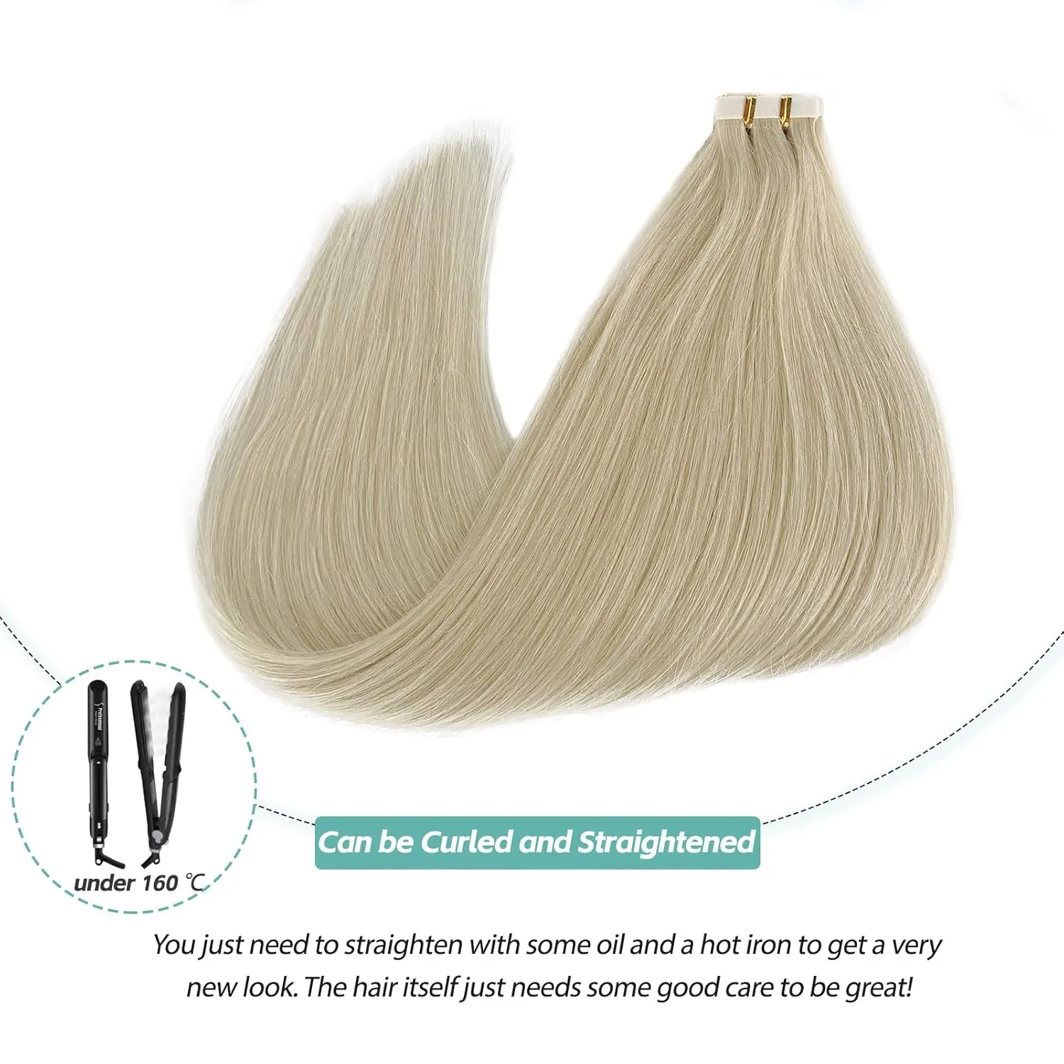 Tape in Human Hair Extensions, Blonde Real Remy Hair, Full Head Invisible Straight Tape in Platinum Blonde, 14 Inch 50g 20pcs