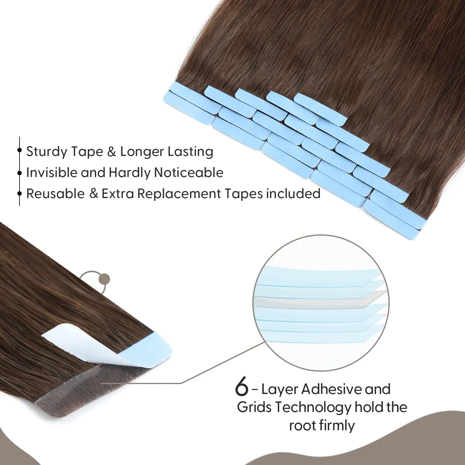 Tape in Human Hair Extensions, Remy Seamless, Chocolate Brown(#4) Straight, Silky & Thick, 14 Inch, 20pcs 40g, Easy to Install, Real Human Hair
