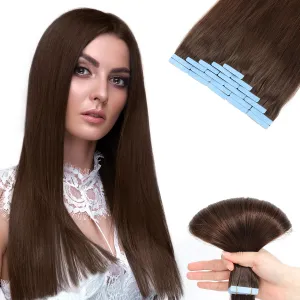 Tape in Human Hair Extensions, Remy Seamless, Chocolate Brown(#4) Straight, Silky & Thick, 14 Inch, 20pcs 40g, Easy to Install, Real Human Hair