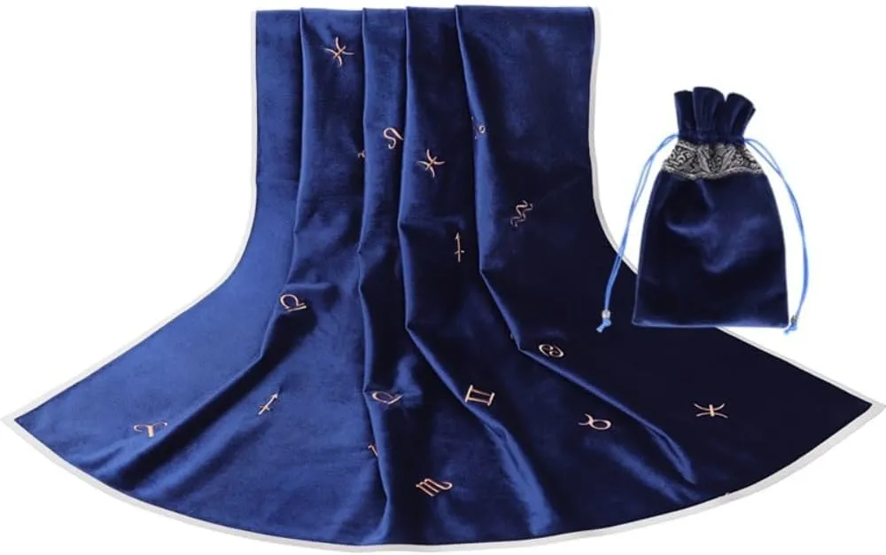Tarot Tablecloth Embroidered Horoscope Square Divination With Bag Tarot Cloth Tarot Tablecloth And Bag Set (Blue)