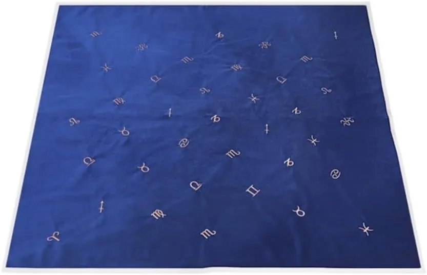 Tarot Tablecloth Embroidered Horoscope Square Divination With Bag Tarot Cloth Tarot Tablecloth And Bag Set (Blue)