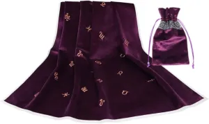 Tarot Tablecloth Embroidered Horoscope Square Divination with Bag Tarot Cloth Tarot Tablecloth and Bag Set (Purple)