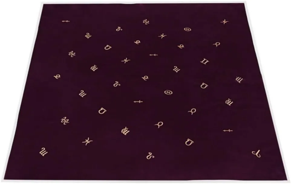 Tarot Tablecloth Embroidered Horoscope Square Divination with Bag Tarot Cloth Tarot Tablecloth and Bag Set (Purple)
