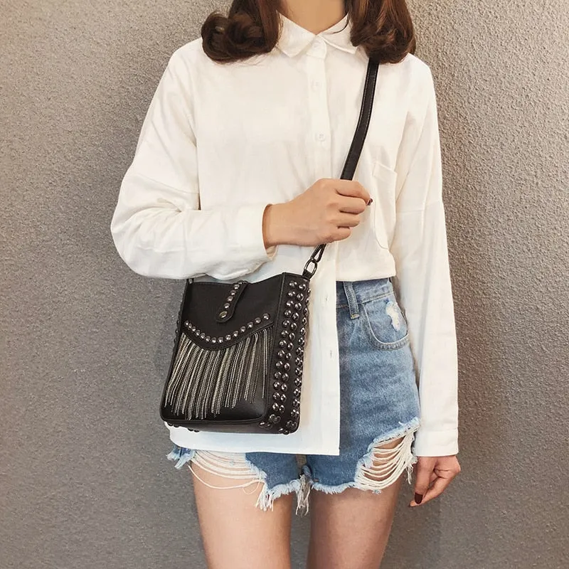 Tassel Shoulder Rivet Bag