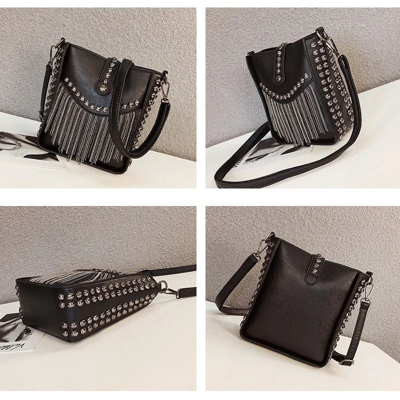 Tassel Shoulder Rivet Bag