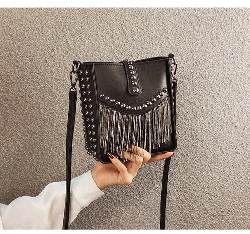 Tassel Shoulder Rivet Bag