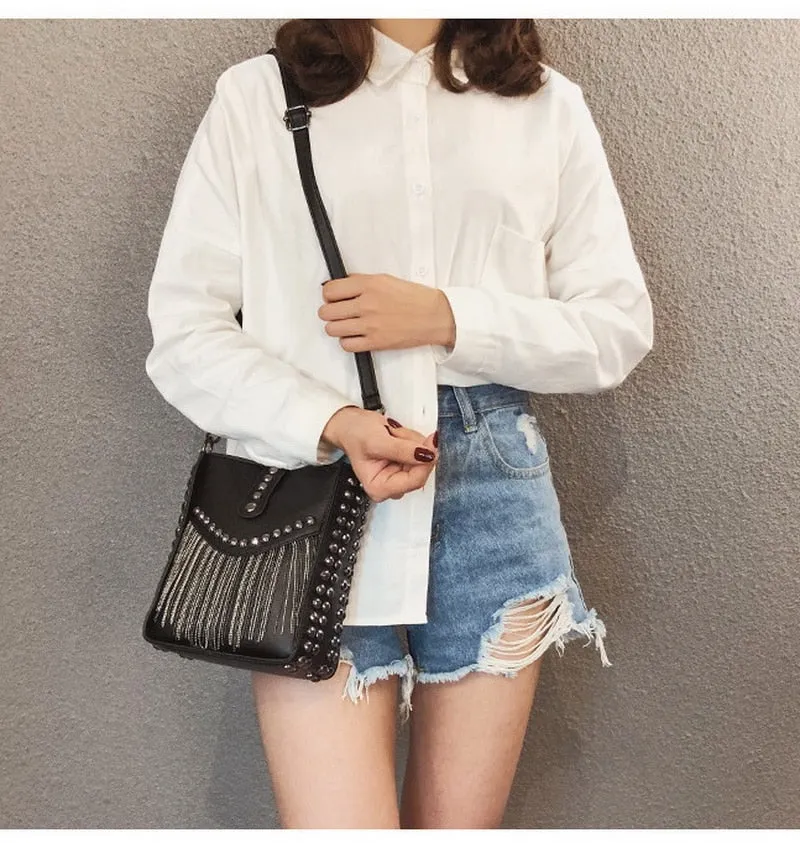 Tassel Shoulder Rivet Bag