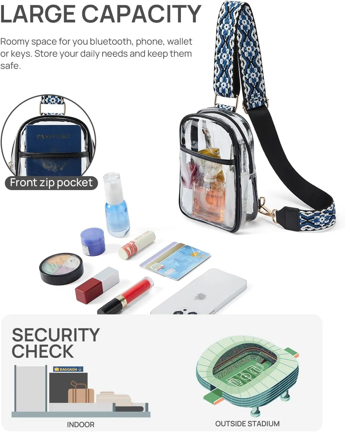 Telena Clear Bag for Stadium Events Women's Clear Purses for Women Stadium Crossbody Bag