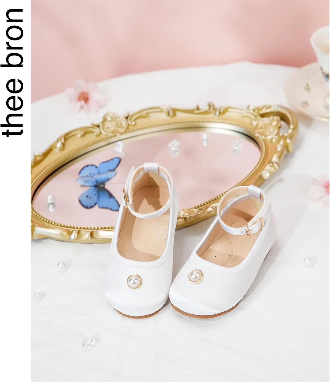 THEE BRON Little Girls Princess Shoes 3-12 Years Ballet Flats Soft Non-Slip Dress Shoes for Wide Feet