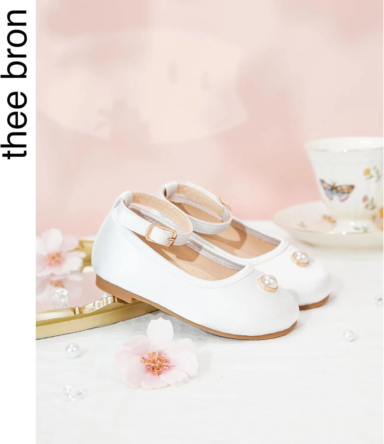 THEE BRON Little Girls Princess Shoes 3-12 Years Ballet Flats Soft Non-Slip Dress Shoes for Wide Feet