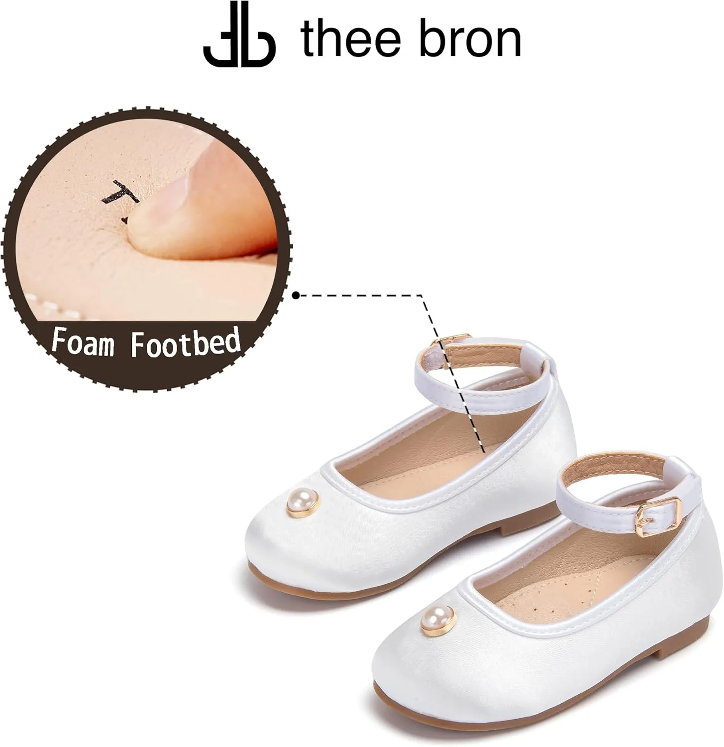 THEE BRON Little Girls Princess Shoes 3-12 Years Ballet Flats Soft Non-Slip Dress Shoes for Wide Feet