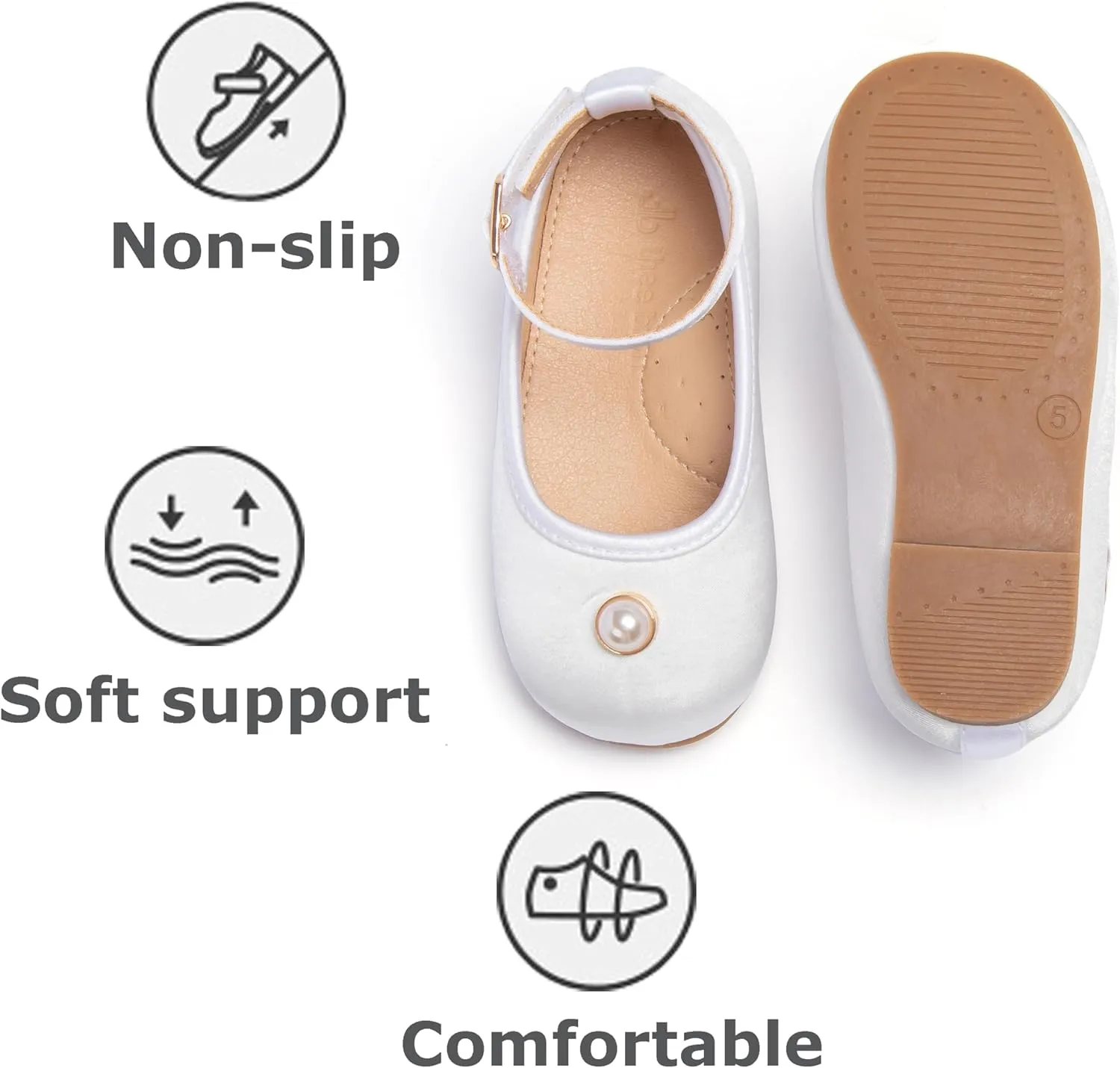 THEE BRON Little Girls Princess Shoes 3-12 Years Ballet Flats Soft Non-Slip Dress Shoes for Wide Feet