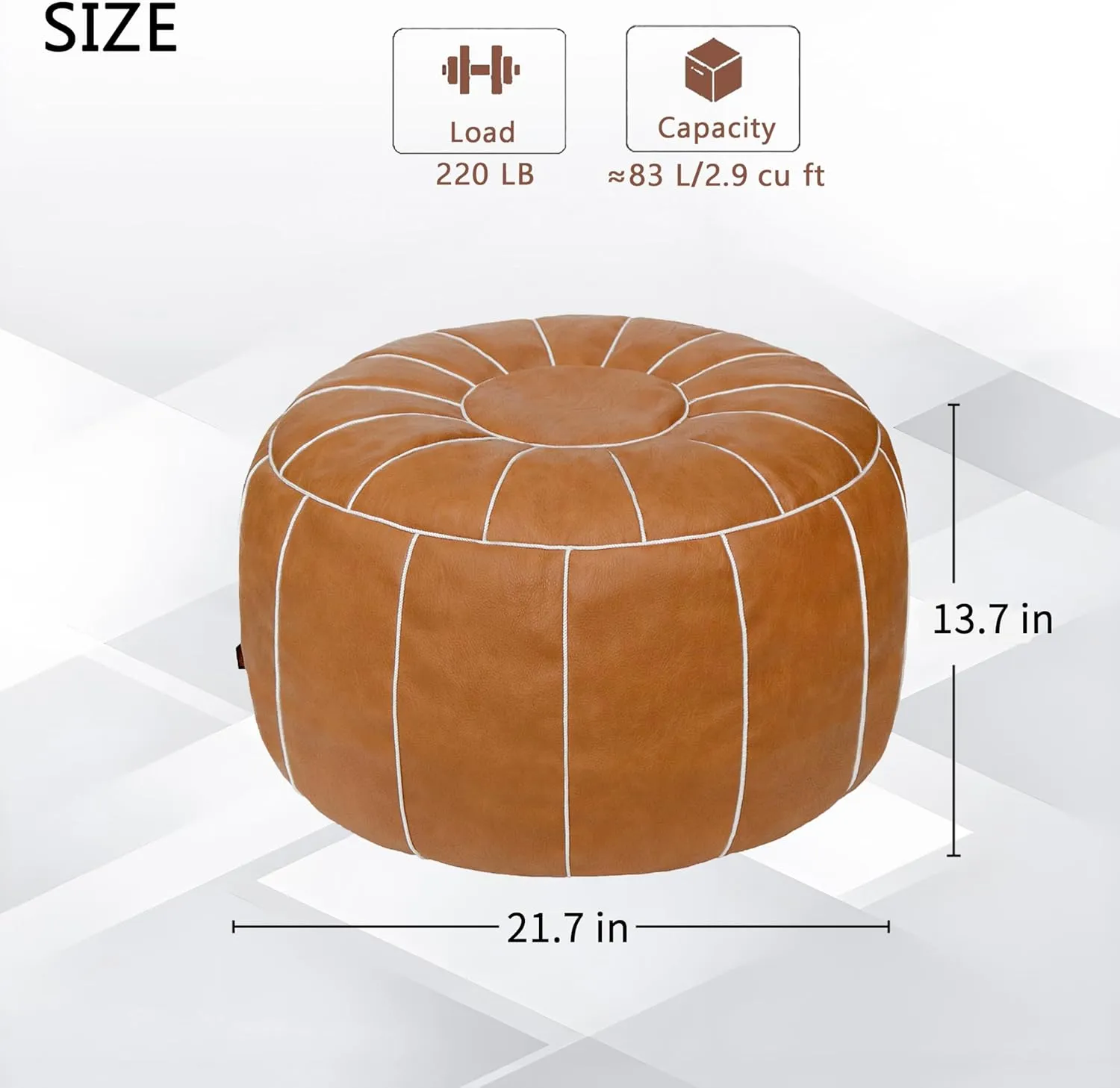 Thgonwid Unstuffed Moroccan Storage Pouf Foot Stool Ottoman Seat Handmade Faux Leather Bean Bag Floor Chair Foot Rest for Living Room, Bedroom or Balcony (Brown)