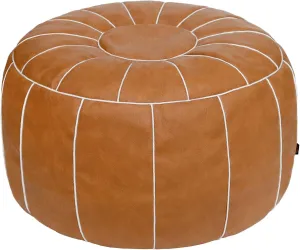 Thgonwid Unstuffed Moroccan Storage Pouf Foot Stool Ottoman Seat Handmade Faux Leather Bean Bag Floor Chair Foot Rest for Living Room, Bedroom or Balcony (Brown)