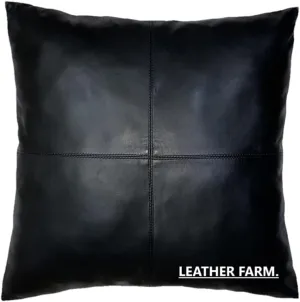 Thick Genuine Leather Pillow Cover Black Decorative for Couch Throw Pillow Case Black Leather Cushion Cover Solid Color (16''x16'')