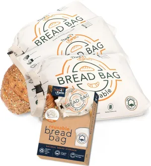 Think4Earth – (3 Pack) Cotton Linen Bread Bag Organic - Reusable bread bags for homemade bread gift giving - Bread Container for large Sourdough Loafs – Counter Top Cloth Bread Storage and Transport.