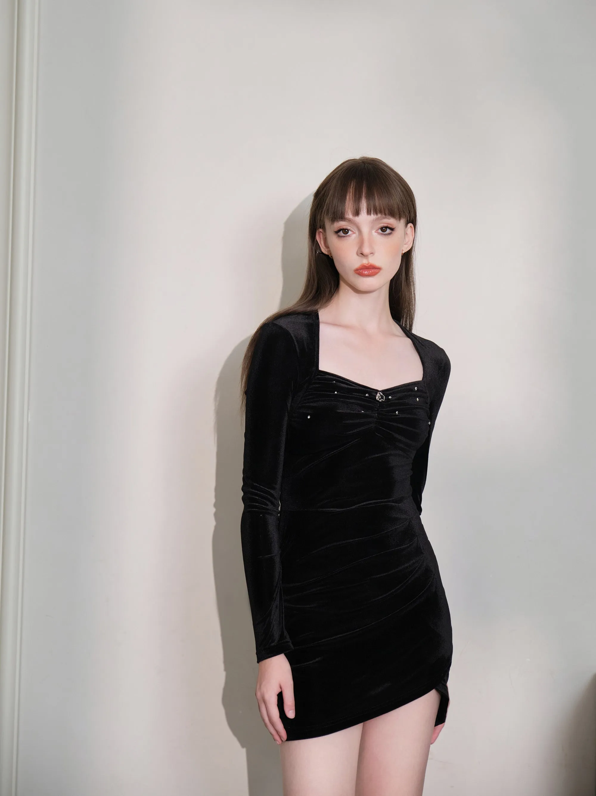 THREE QUARTERS Velvet Diamond-embellished Dress
