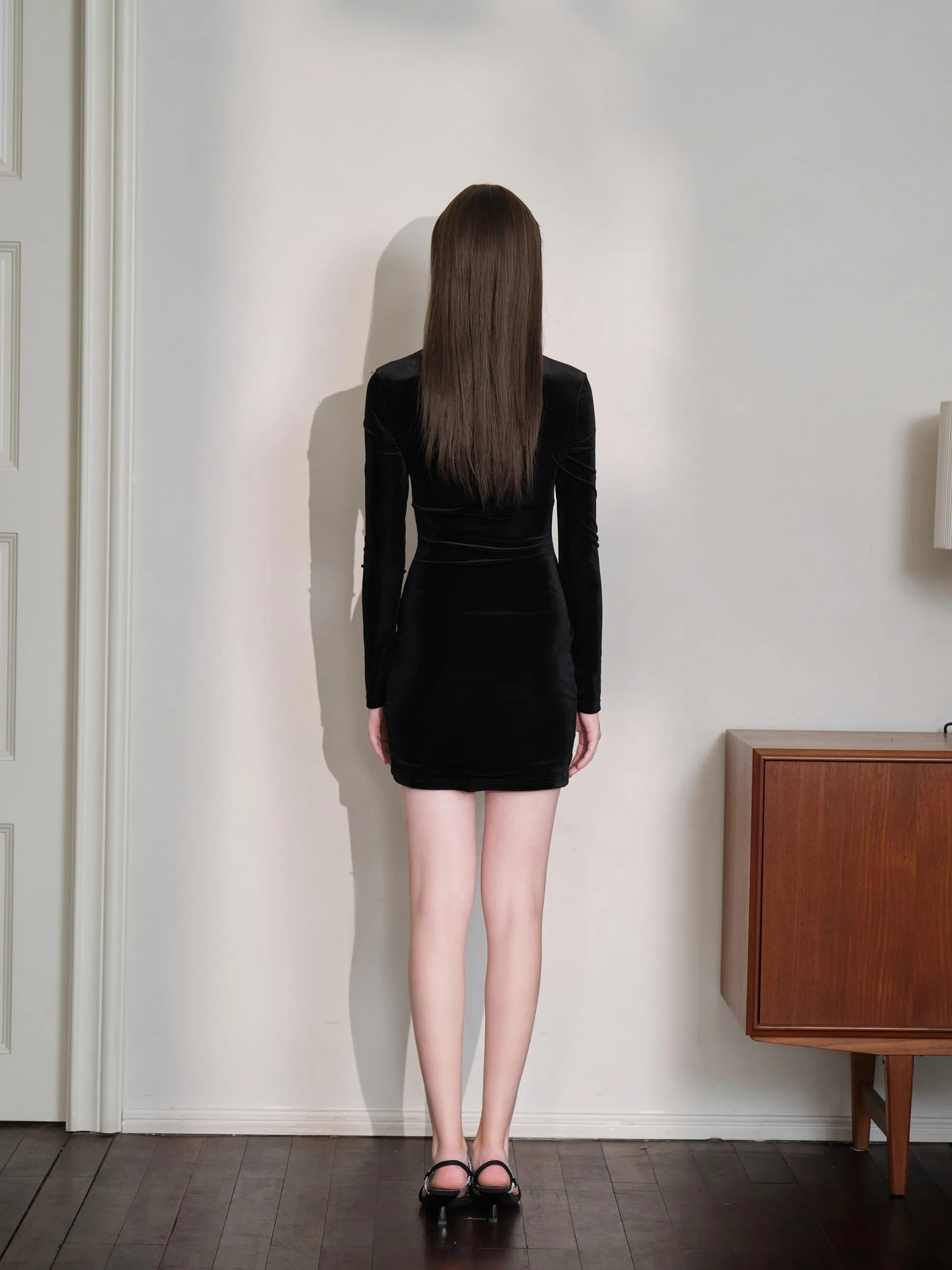 THREE QUARTERS Velvet Diamond-embellished Dress