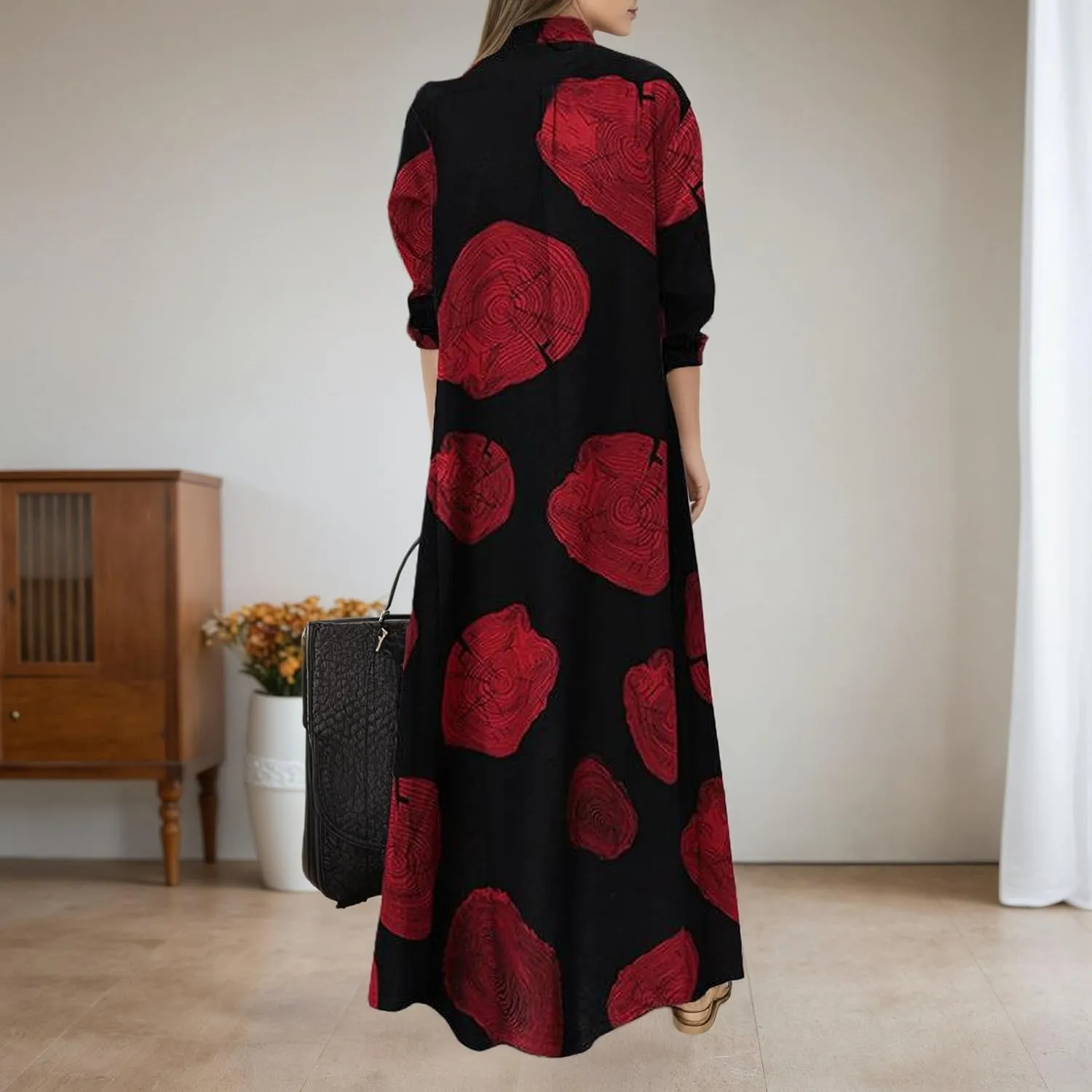 TIAFORD Women's Casual Button Down Cotton Linen Maxi Dress Long Sleeve Lapel Loose Plus Size Shirt Dresses with 2 Pockets