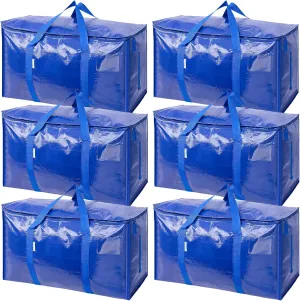 TICONN 6 Pack Extra Large Moving Bags with Zippers & Carrying Handles, Heavy-Duty Storage Tote Moving Boxes for Space Saving (6 PK, 18 Gallon)