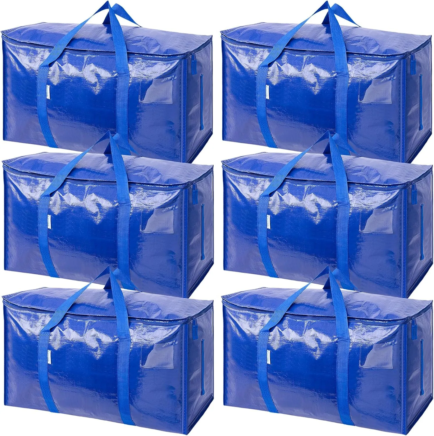 TICONN 6 Pack Extra Large Moving Bags with Zippers & Carrying Handles, Heavy-Duty Storage Tote Moving Boxes for Space Saving (6 PK, 18 Gallon)