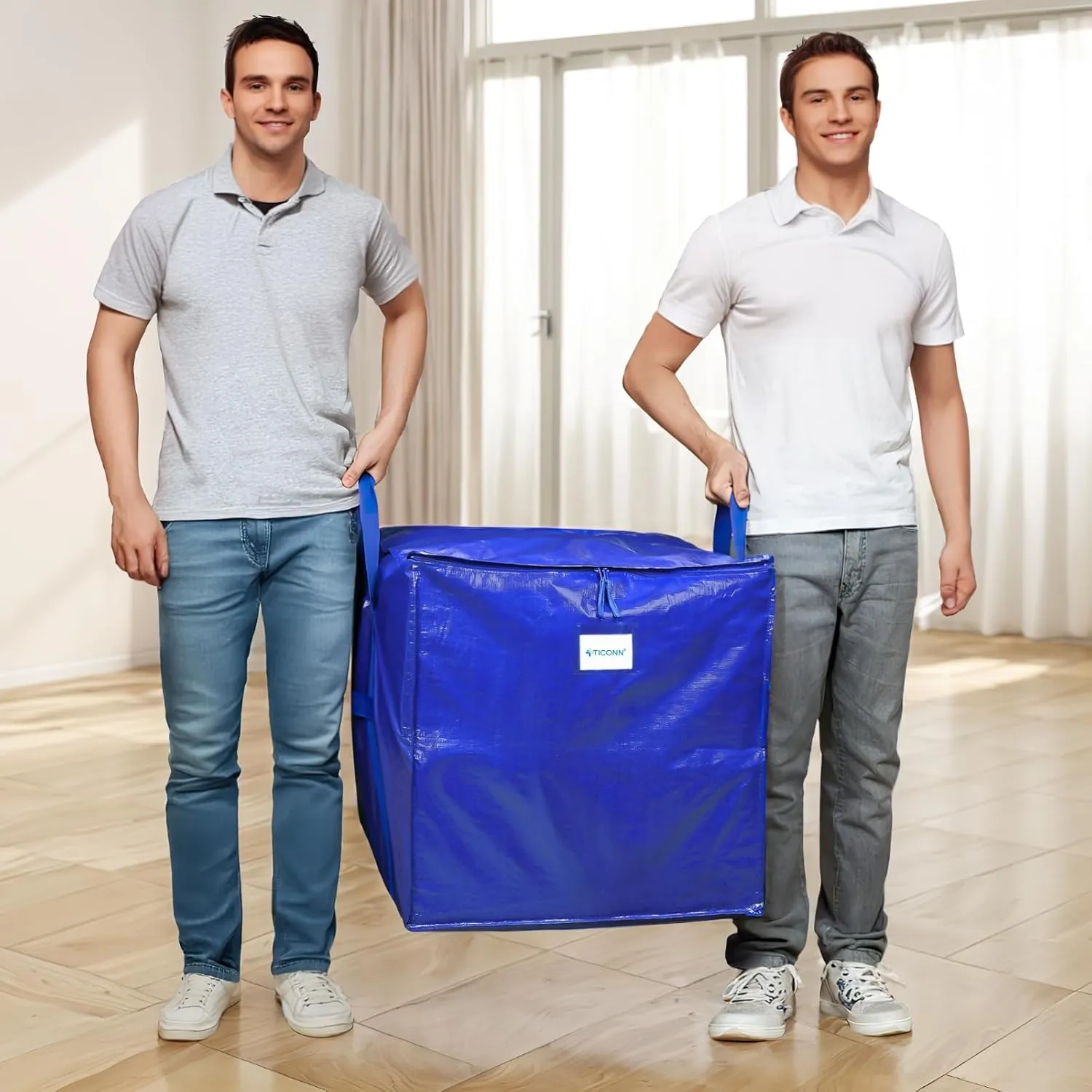 TICONN 6 Pack Extra Large Moving Bags with Zippers & Carrying Handles, Heavy-Duty Storage Tote Moving Boxes for Space Saving (6 PK, 75 Gallon)