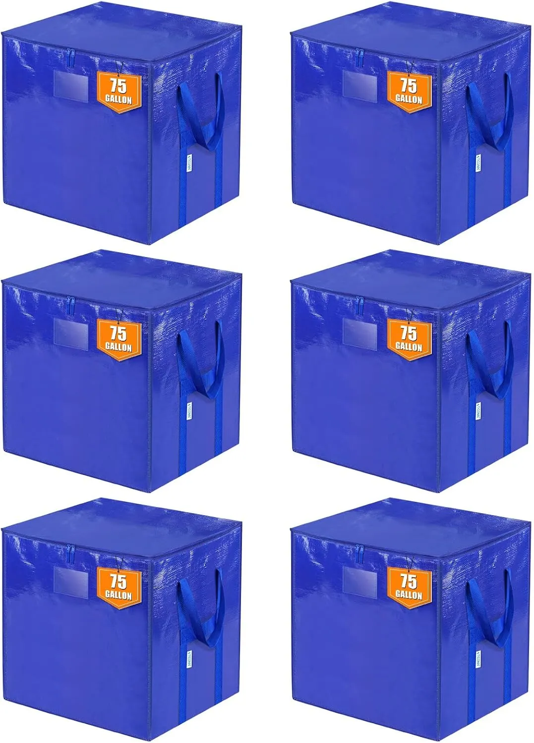 TICONN 6 Pack Extra Large Moving Bags with Zippers & Carrying Handles, Heavy-Duty Storage Tote Moving Boxes for Space Saving (6 PK, 75 Gallon)