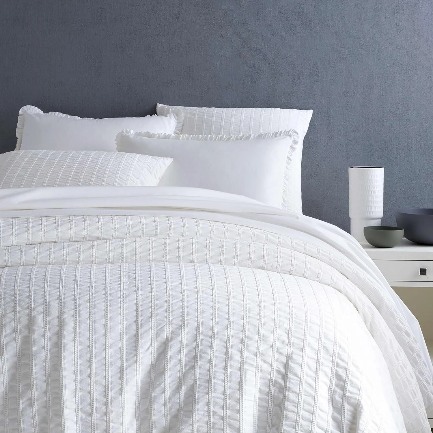 Tidal White Duvet Cover, Twin Size, White Solid Pattern