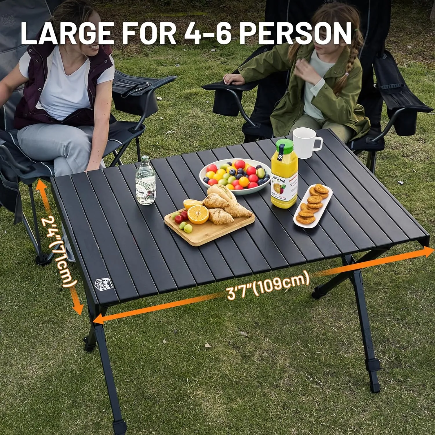TIMBER RIDGE Folding Camping Table Adjustable Height, 4-6 Person Lightweight Aluminum Roll-up Table for Camping Outdoor Picnic BBQ Backyard Party Support 110 lbs, Black