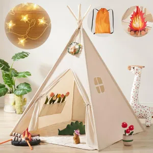 Tiny Land Kids-Teepee-Tent with Lights & Campfire Toy & Carry Bag, Foldable Toddler Tent for Kids - Washable Teepee Tent for Kids Indoor Tent, Outdoor Play Tent for Boys & Girls