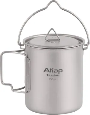Titanium Pot 750ml Backpacking Pot Camping Coffee Pot Camp Mug Camping Pot with Lid Foldable Handle Portable Lightweight