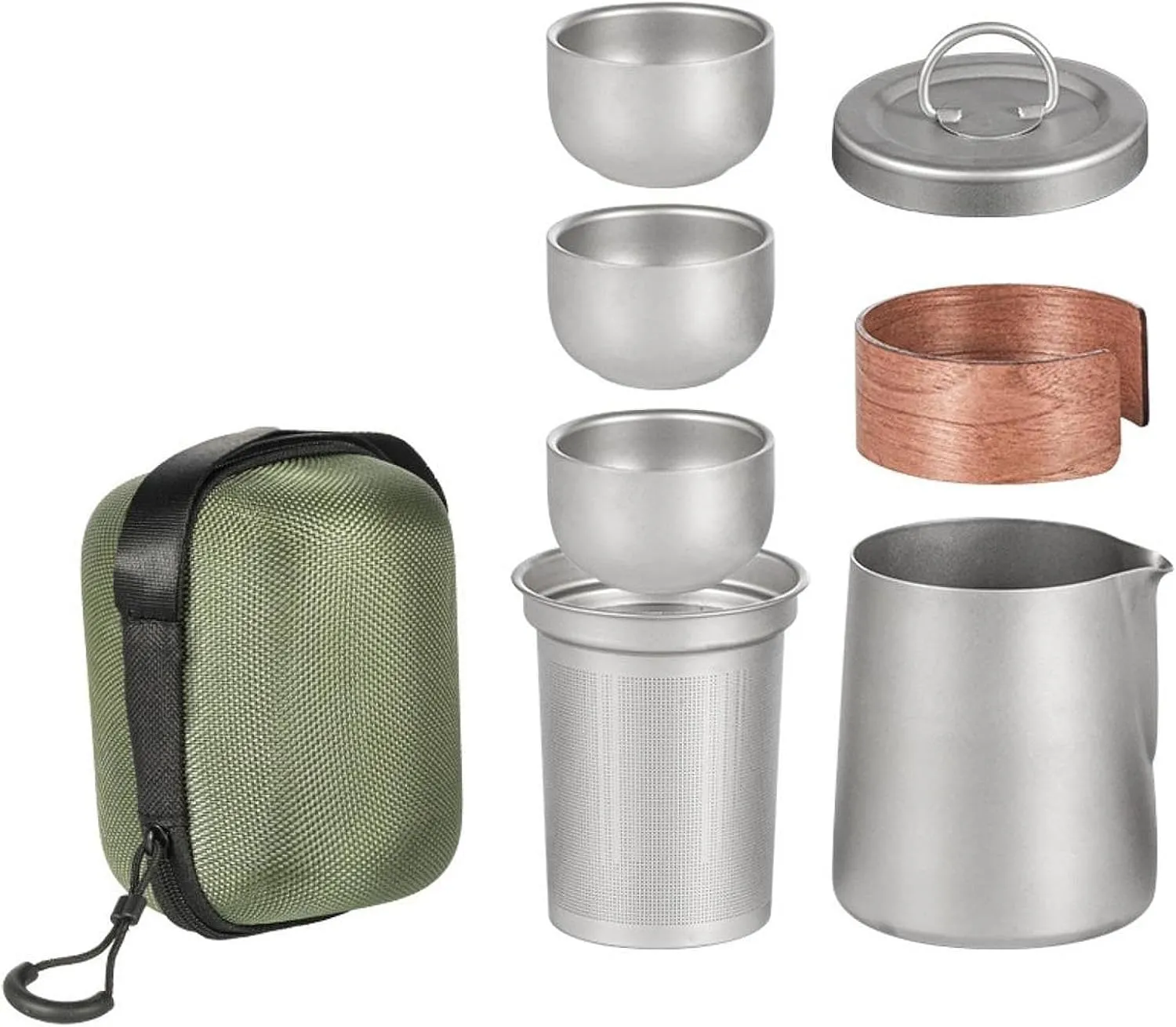 Titanium Tea Set with Teacups Portable with Storage Bag Tableware Cup Travel Teapot for Fishing Outdoor Home Office, with Handle Cover