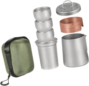 Titanium Tea Set with Teacups Portable with Storage Bag Tableware Cup Travel Teapot for Fishing Outdoor Home Office, with Handle Cover