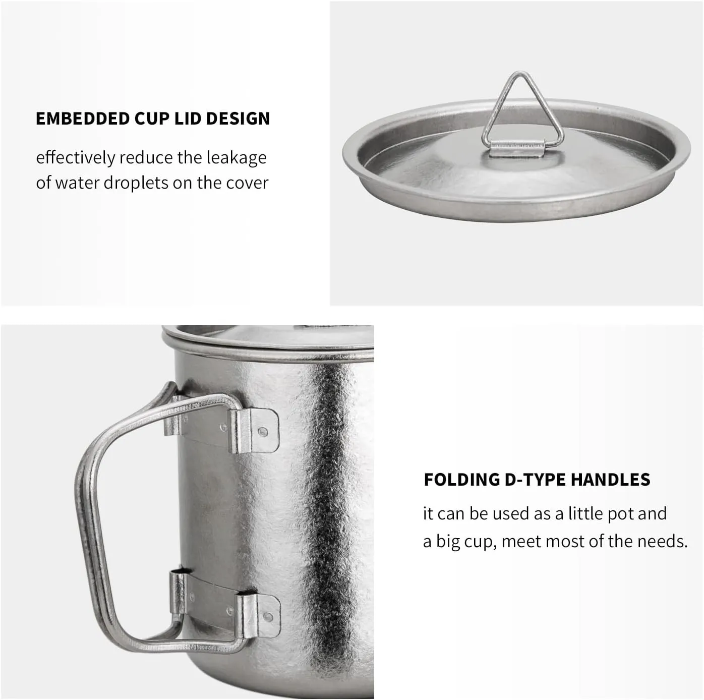 TiTo Titanium Cup Titanium Pot with Lid Ultralight Portable 300ml Foldable Handle Camping Tea Coffee Water Mug for Outdoor Backpacking Hiking Picnic Drinkware with Mesh Sack (Purple)