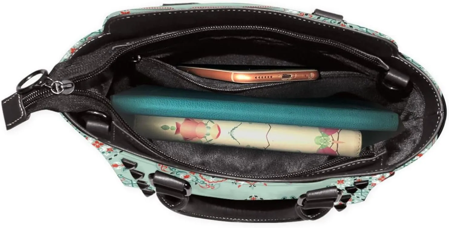 Tote Handbag for Women Faux Leather Shoulder Bag with Studded PU Leather Zipper Bag for Travel Work