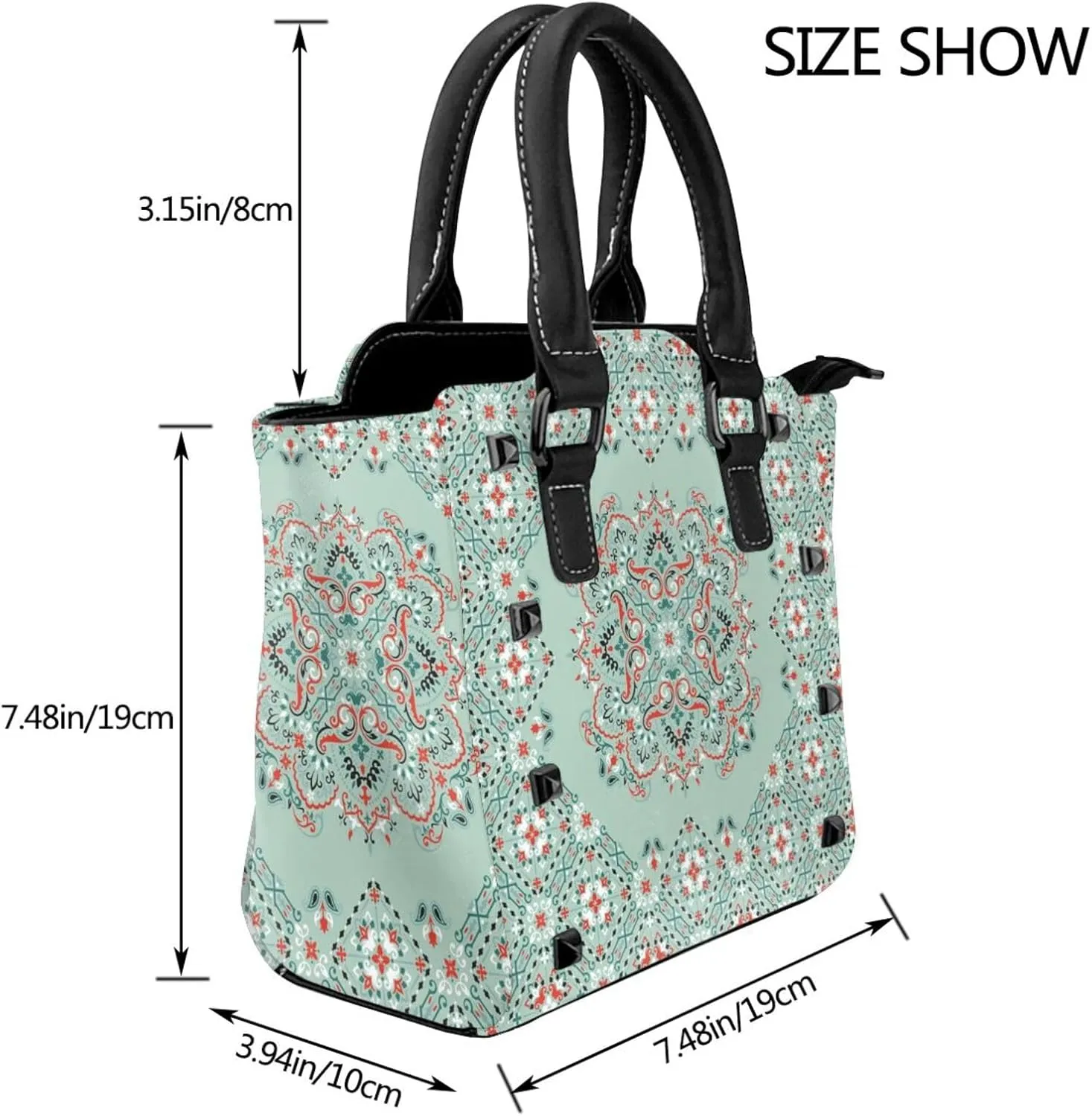 Tote Handbag for Women Faux Leather Shoulder Bag with Studded PU Leather Zipper Bag for Travel Work